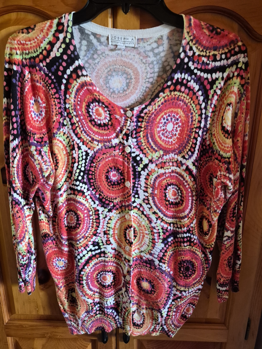 Joseph A. Abstract Dot Circle Mosaic Cardigan L. Rayon Blend